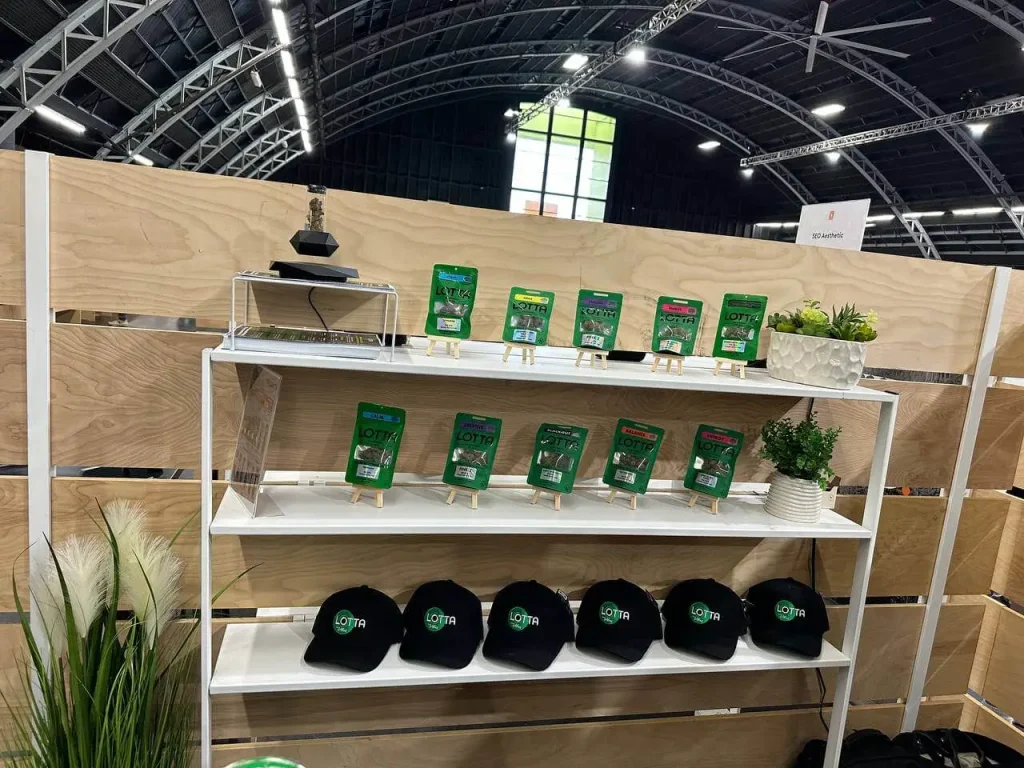 Lotta Farms cannabis products on a retail display shelf