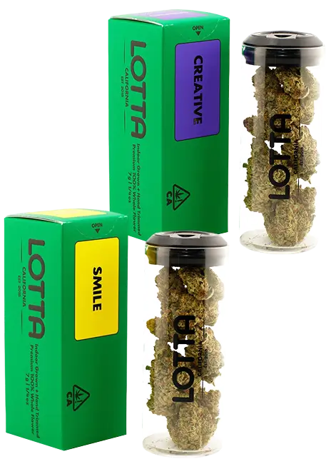 Lotta Farms Small cannabis flower box and jar